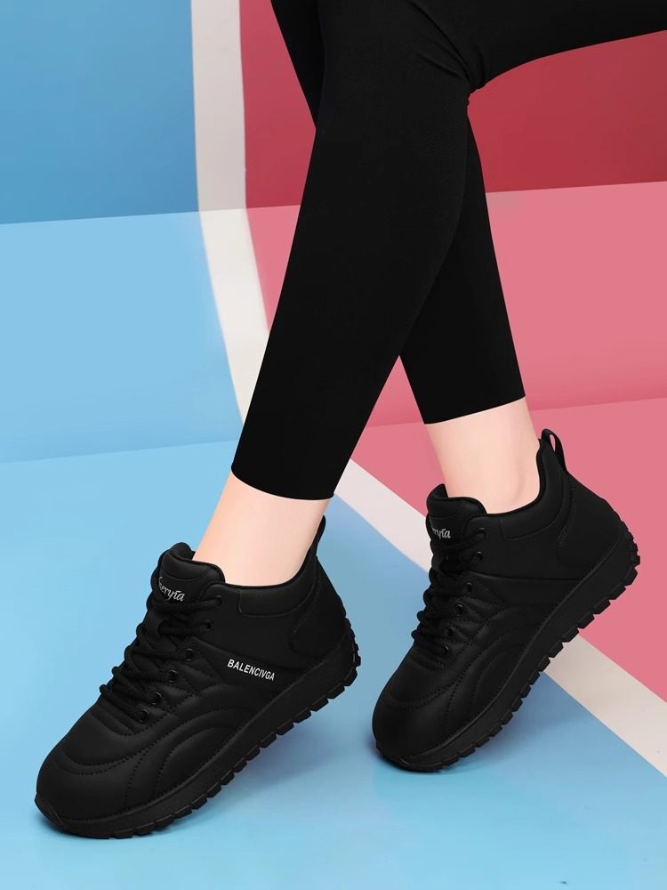 黑色久站不累脚运动鞋女2025冬季新款软底防滑防水加绒保暖休闲鞋