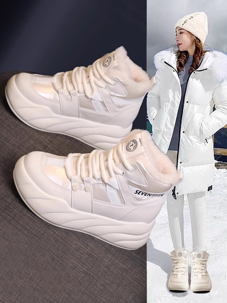 小个子厚底内增高雪地靴女款2025冬季新款加绒加厚高帮运动大棉鞋