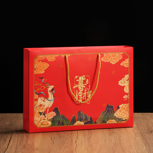 东北特产木耳高档红色礼盒榛子包装袋蘑菇盒松子礼袋牛皮纸手提袋