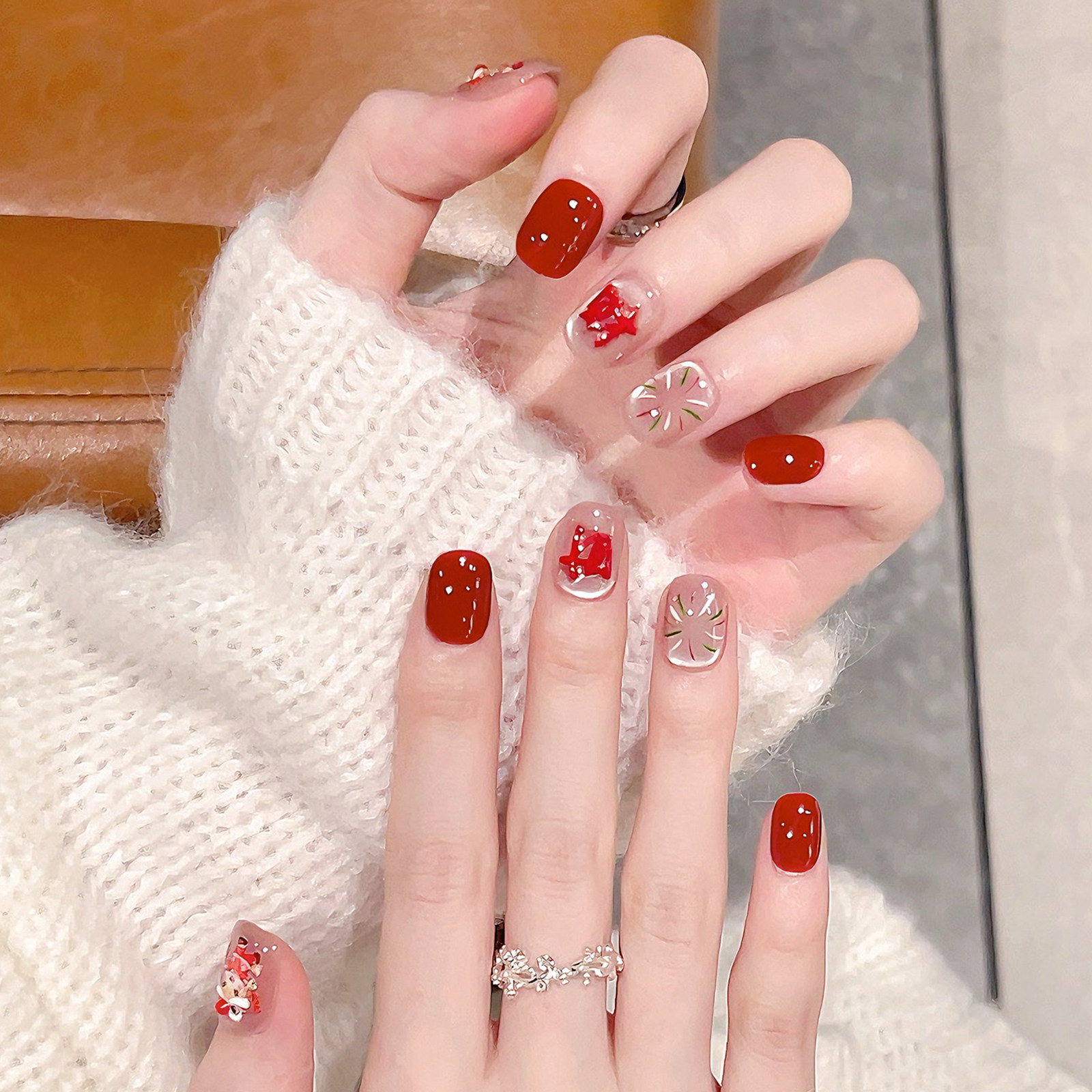 醒狮猫眼穿戴甲短款2026新年喜庆红色招财美甲高级感手工指甲贴片,彩妆/香水/美妆工具,穿戴甲/甲片,淘宝优惠券,粉丝福利购,淘宝优惠卷