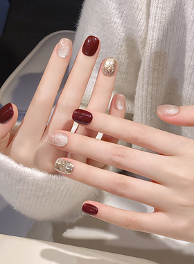红色显白猫眼穿戴甲秋冬高级感手工美甲成品短款指甲贴片2026新款