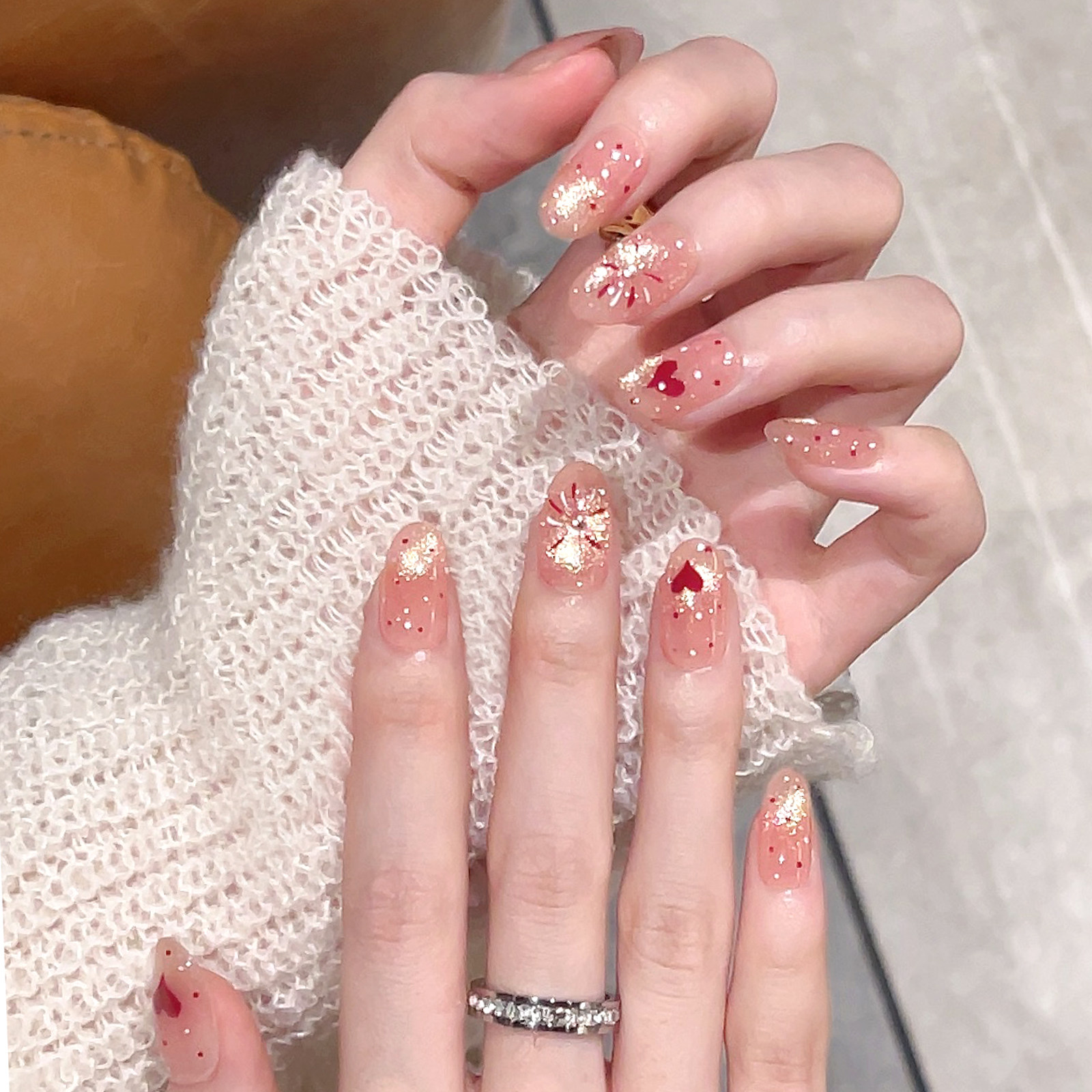 爱心绽放猫眼手工穿戴甲秋冬短款波点美甲成品2026新年款指甲贴片,彩妆/香水/美妆工具,穿戴甲/甲片,淘宝优惠券,粉丝福利购,淘宝优惠卷