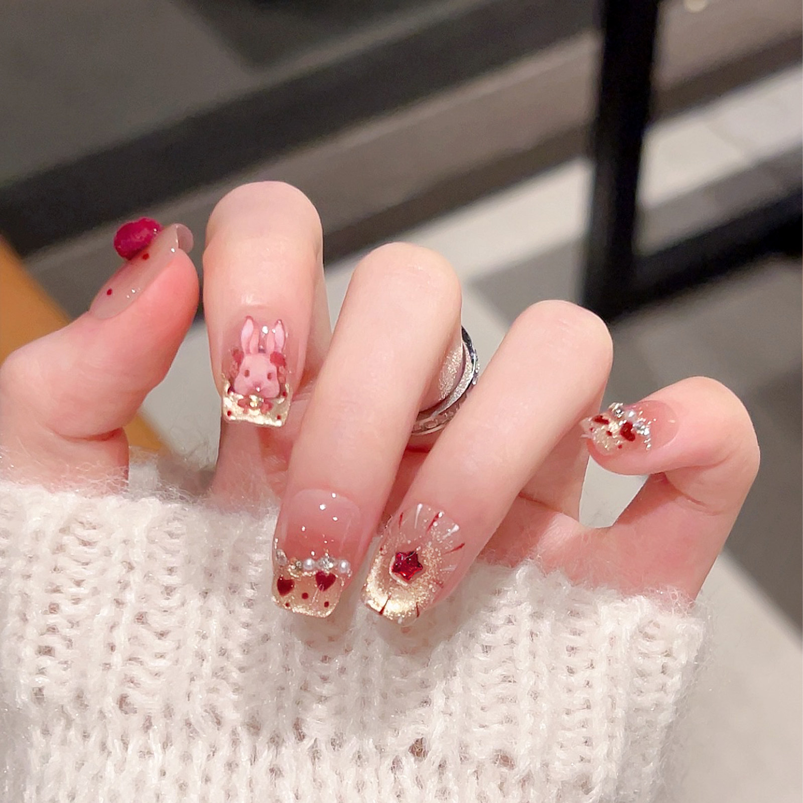 甜美蝴蝶结兔子手工穿戴甲2026新年红色波点法式猫眼美甲短款甲片,彩妆/香水/美妆工具,穿戴甲/甲片,淘宝优惠券,粉丝福利购,淘宝优惠卷