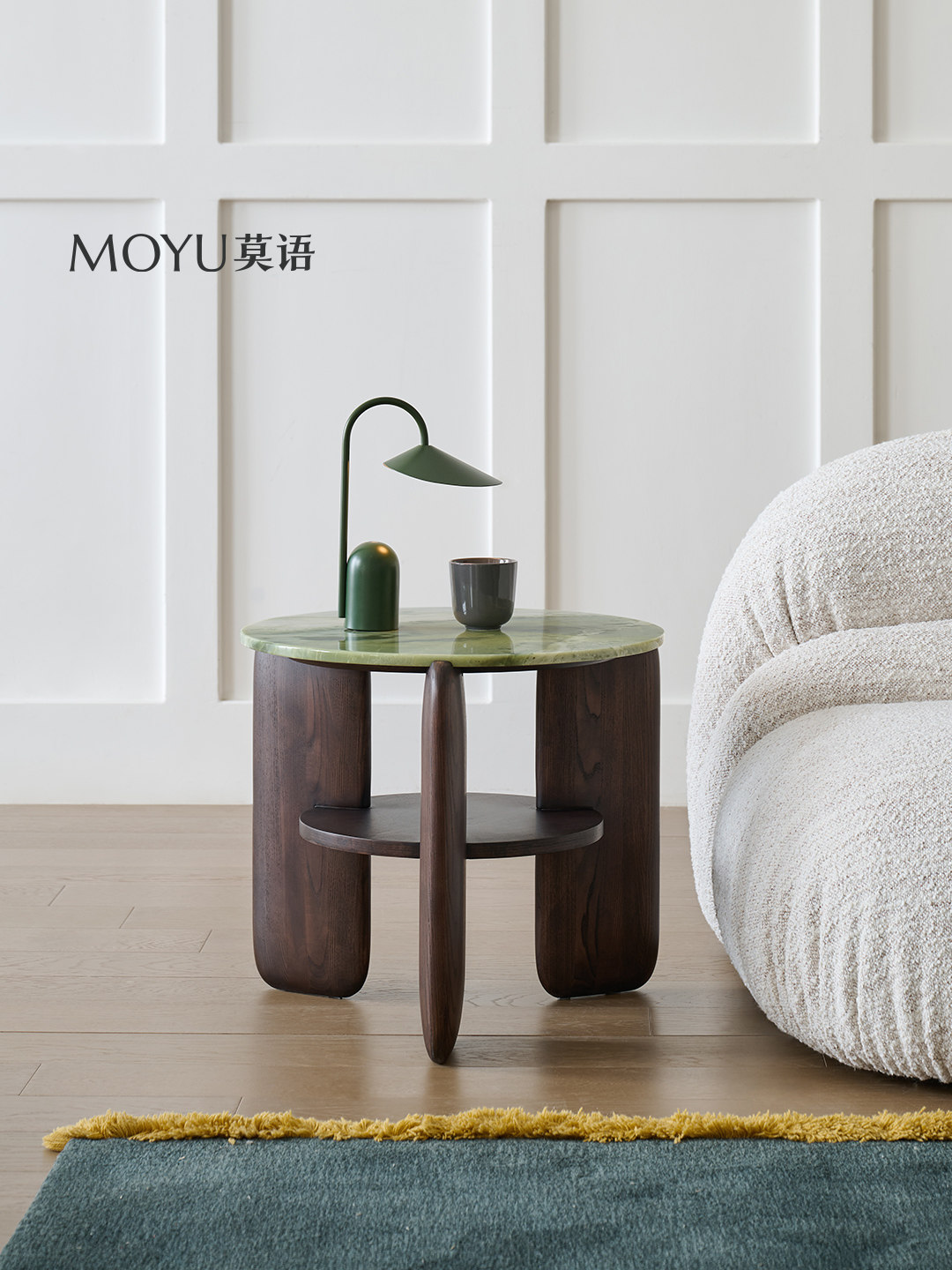 墨玉/三山影边桌法式覆古客厅灰实木中世纪风格大小圆桌咖啡桌组