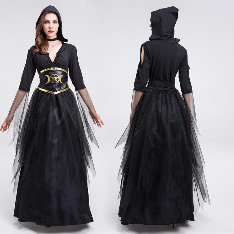 万圣节成人服装女地狱幽灵演出服死神女巫服吸血鬼巫婆吸血鬼长裙