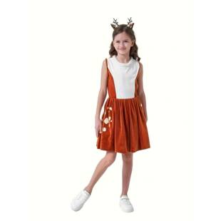 万圣节狂欢节母女成人女童小鹿印花连衣裙演出裙cosplay走秀