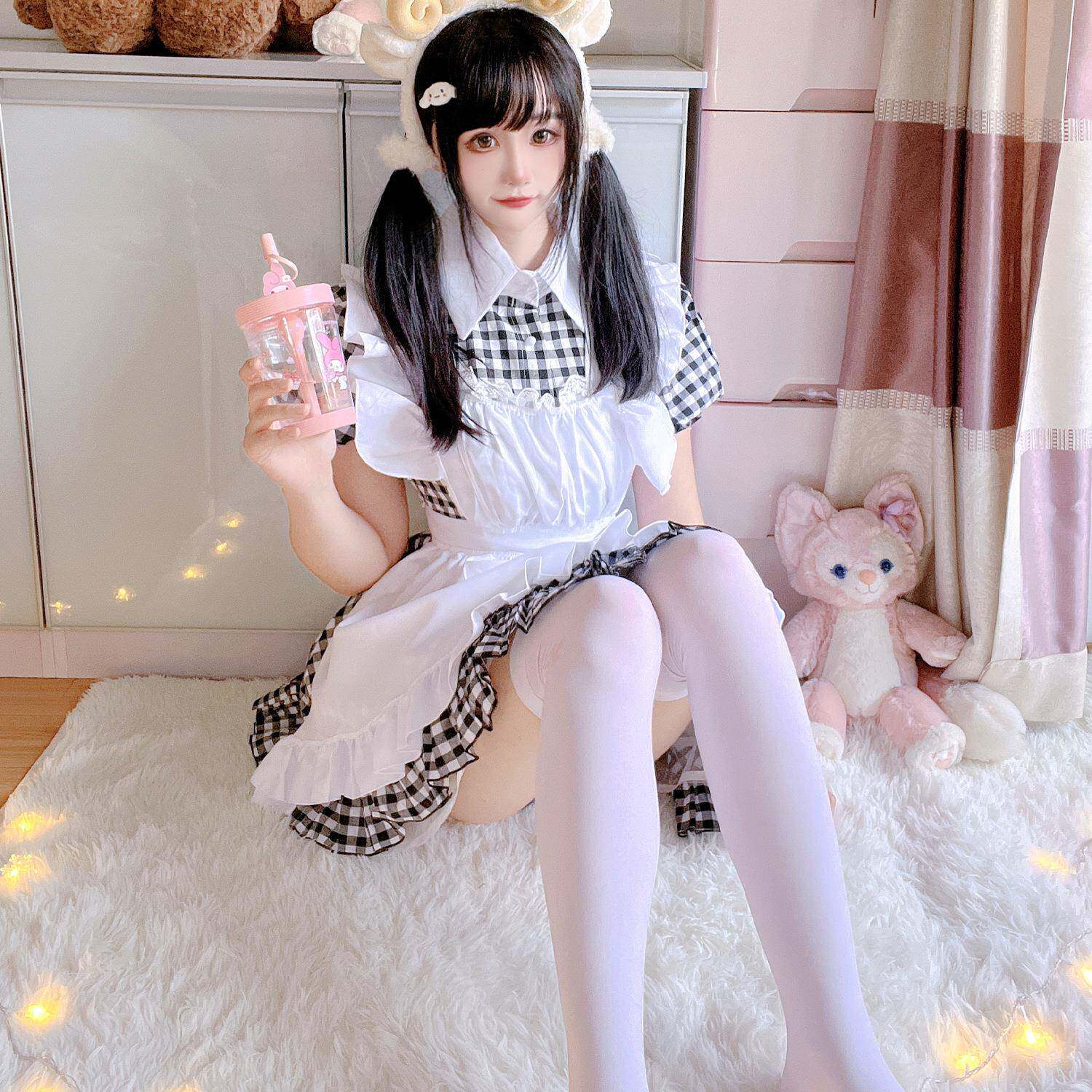 日系黑白女仆装短袖可爱软妹女洛丽塔连衣裙日系性感猫女制服套装
