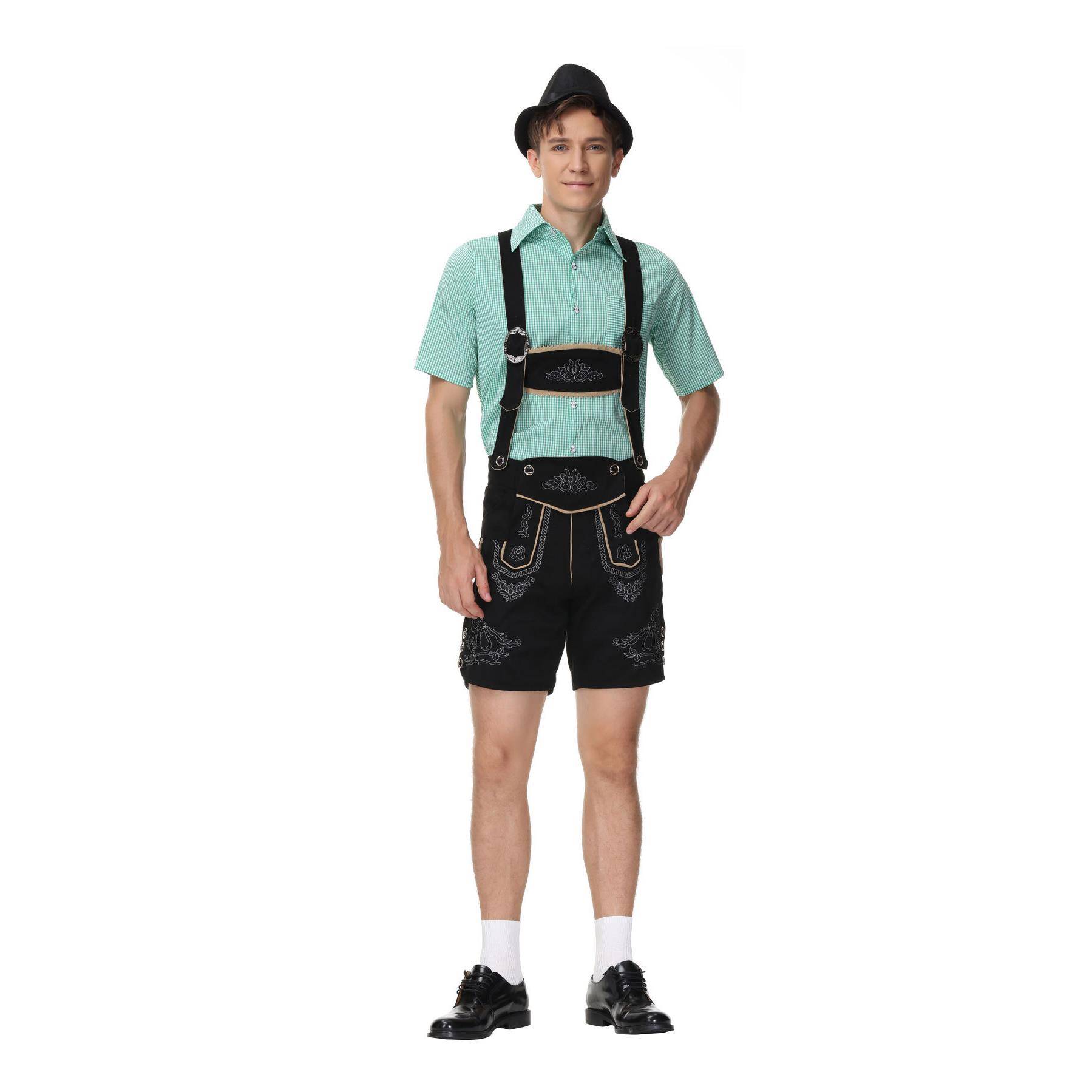跨境 啤酒节服装cosplay男士格子衬衫背带裤套装狂欢派对演出制服