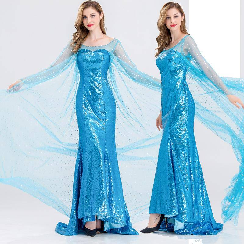 成人艾莎冰雪奇缘 cosplay角色扮演服装 舞台演出服 艾莎公主裙