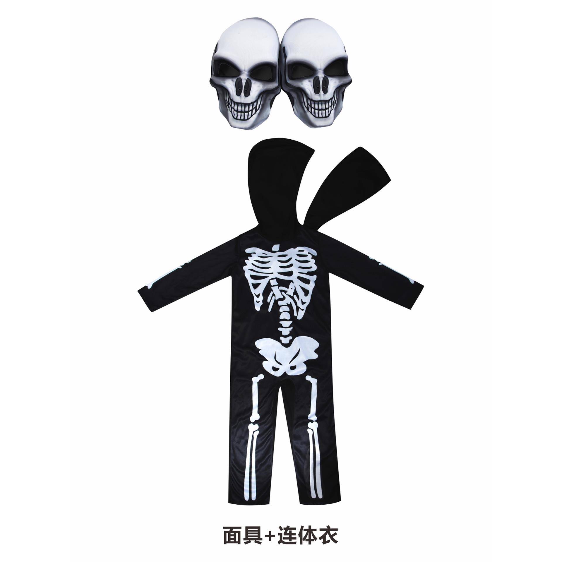 【新品】万圣节双头骷髅服装cos服儿童恐怖舞台表演演出恶搞鬼
