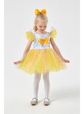 六一儿童演出服粉色蓬蓬纱裙亮片女孩公主黄色蓬蓬连衣裙晚礼服