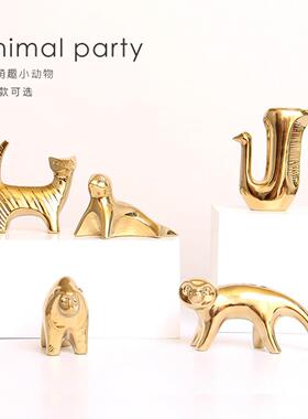 北欧创意金色陶瓷小动物家居摆件