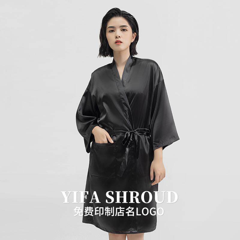 高端真丝美发客袍发廊烫染发顾客衣理发店剪发客服美容院定制logo