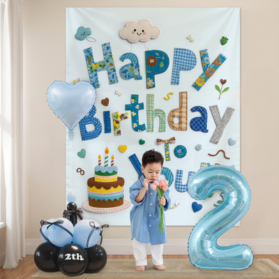两周岁男女童生日场景装饰画布