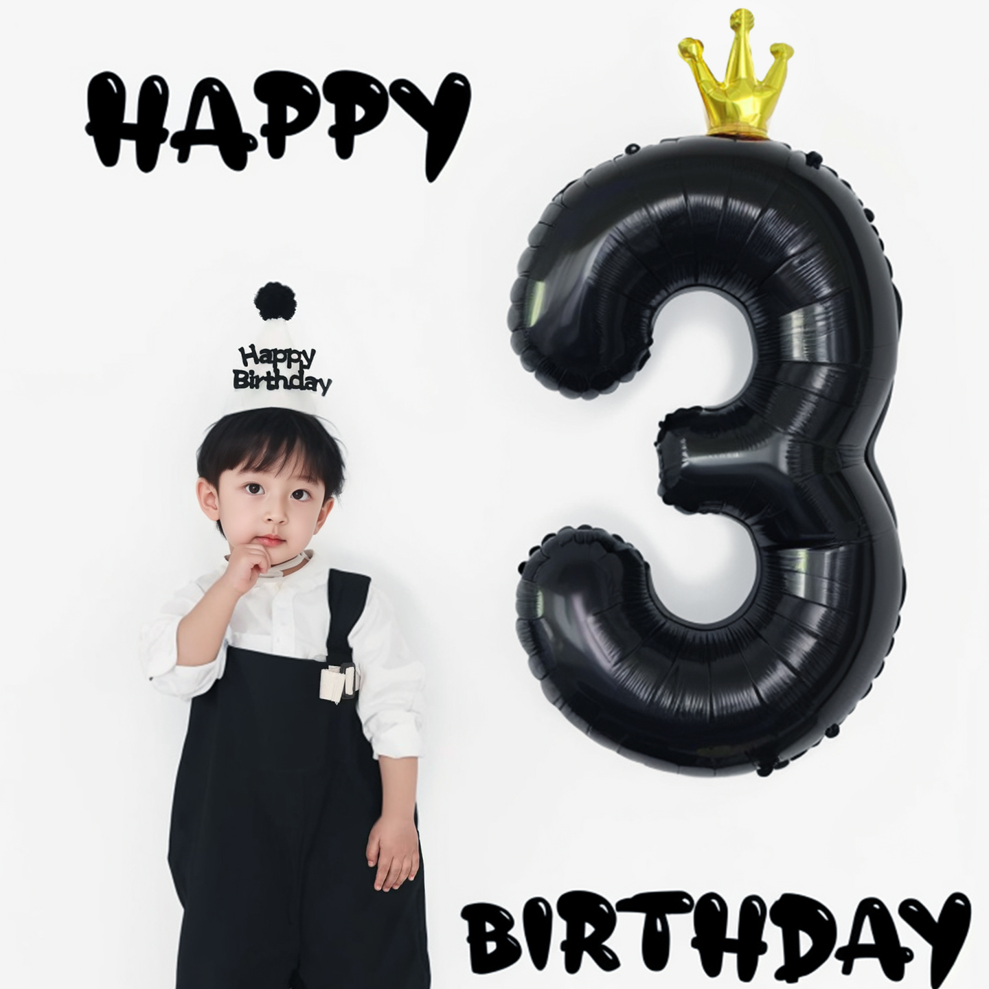 男孩3周岁生日布置黑色数字气球