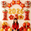 2026新年元 饰气球公司店铺前台背景墙春节室内氛围布置道具 旦装