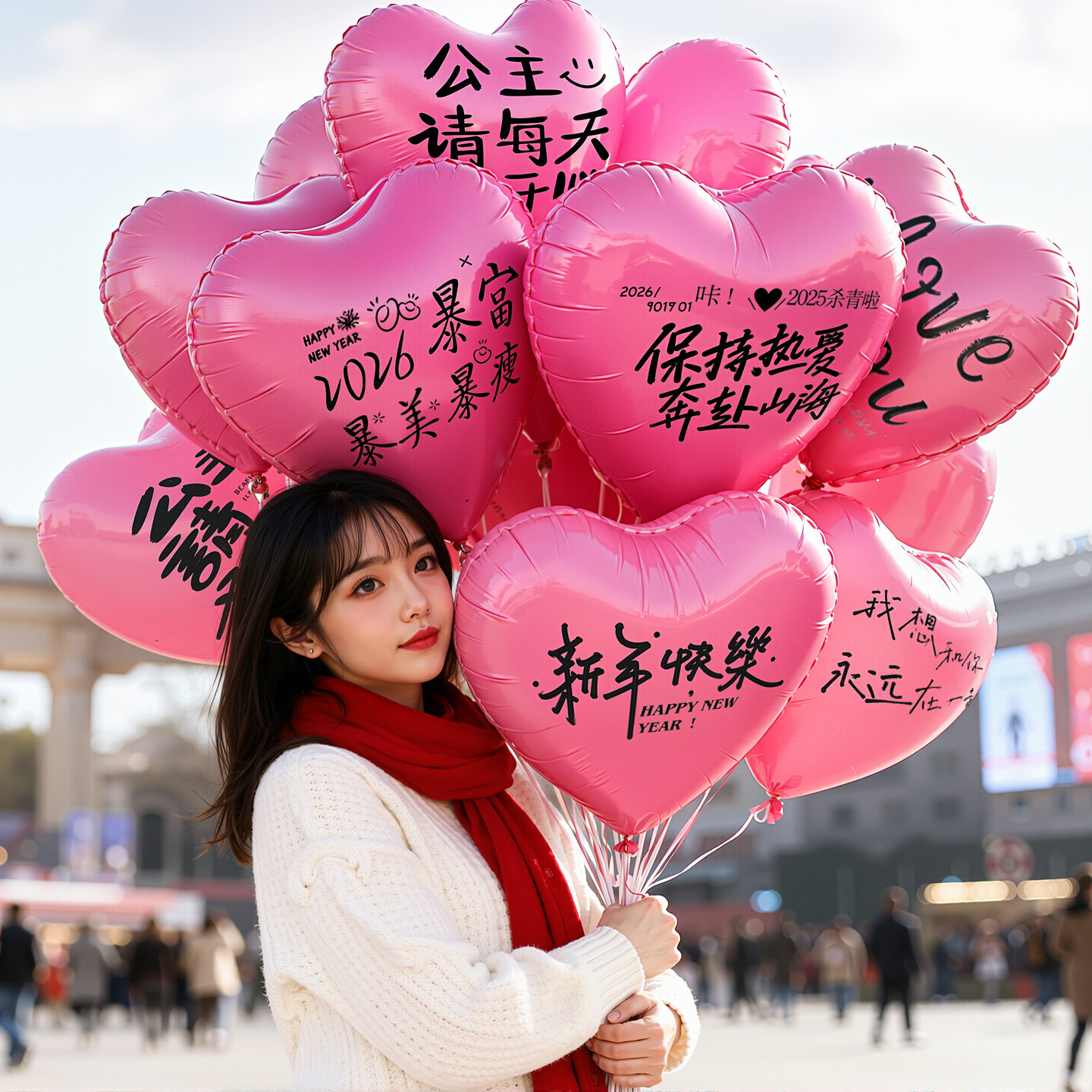 2026爱心飘空气球跨年夜氛围布置