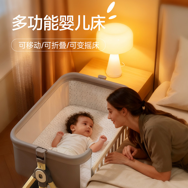 婴儿床可折叠可移动拼接床多功能婴儿床