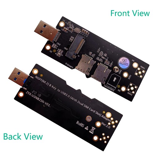 M.2 转USB3.0带双SIM卡槽 3G/4G/5G/LTE模块带卡座转接卡