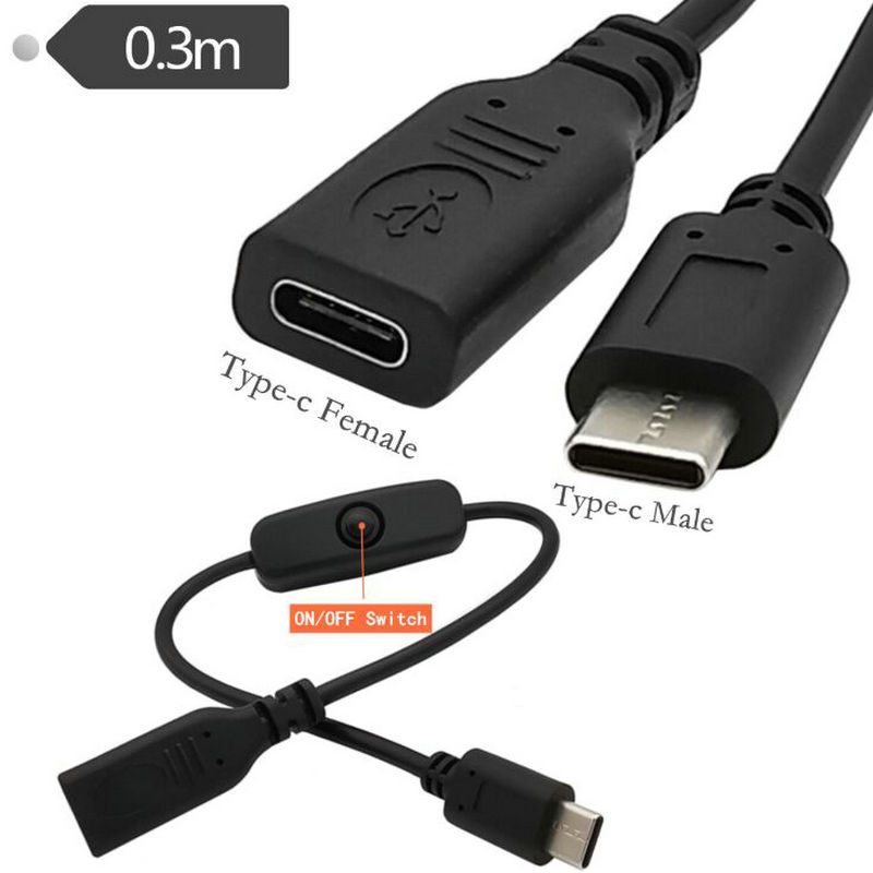 3A 22AWG铜 30V USB Type-c电源延长线C型带501按键开关控制器线