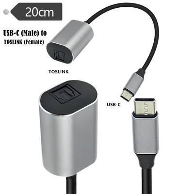 铝壳USB-C公头转TOSLINK母头线SPDIF PCM立体声支持USB-C音频输出