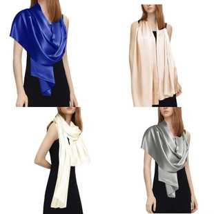 欧美新款女士纯色丝巾缎面披肩包裹晚装服搭配长披肩旗袍走秀配饰