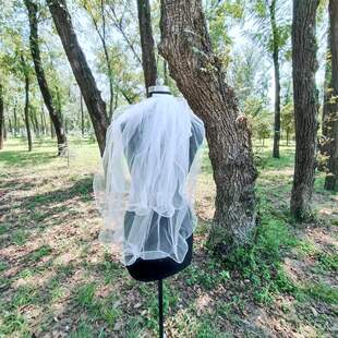 唯美女士白色发饰新娘主婚纱伴娘礼服配件短款网纱双层头纱带头梳