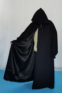 黑色万圣节保暖披风2023秋冬季加厚斗篷角色扮演死神长袍长款外套