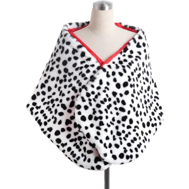 新款万圣节披肩库伊拉斑点狗披肩Cruell围巾黑白魔女丝绒双层斗蓬