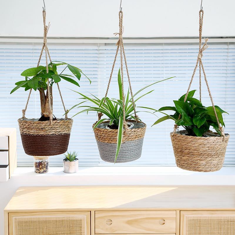 藤编花篮吊篮草编吊盆绿萝花盆麻绳垂吊悬挂壁挂编织北欧装饰摆件