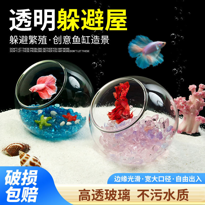 鱼缸造景透明躲避屋斗鱼寄居蟹躲避洞孔雀鱼虾繁殖窝全套装饰摆件