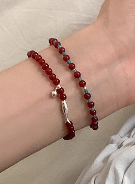 英国topwhits925银红玛瑙小鱼磷灰石手链女ins国风小众高级感