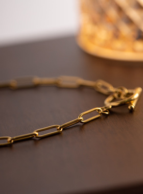 法国cherrykoko粗链条电镀18k金项圈嘻哈欧美风回形针金色ot扣