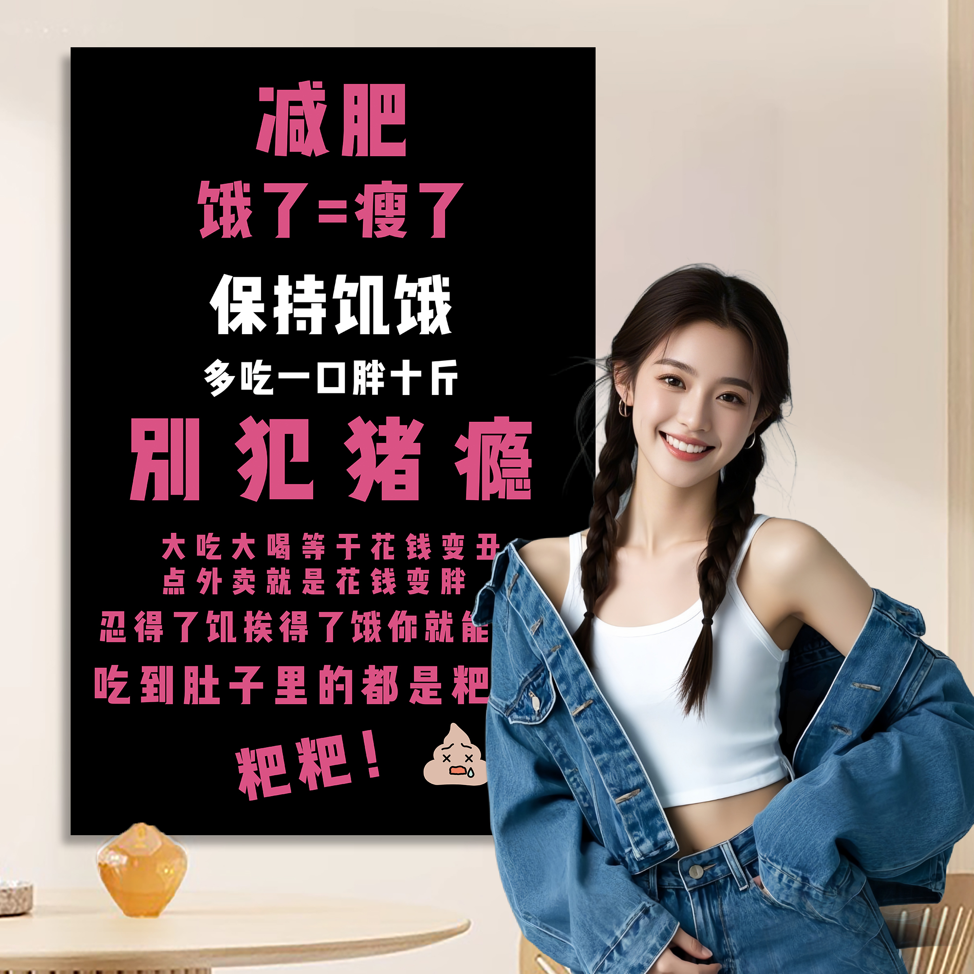 减肥励志墙贴标语海报贴纸减肥食谱一日三餐挂图自律瘦身装饰挂画