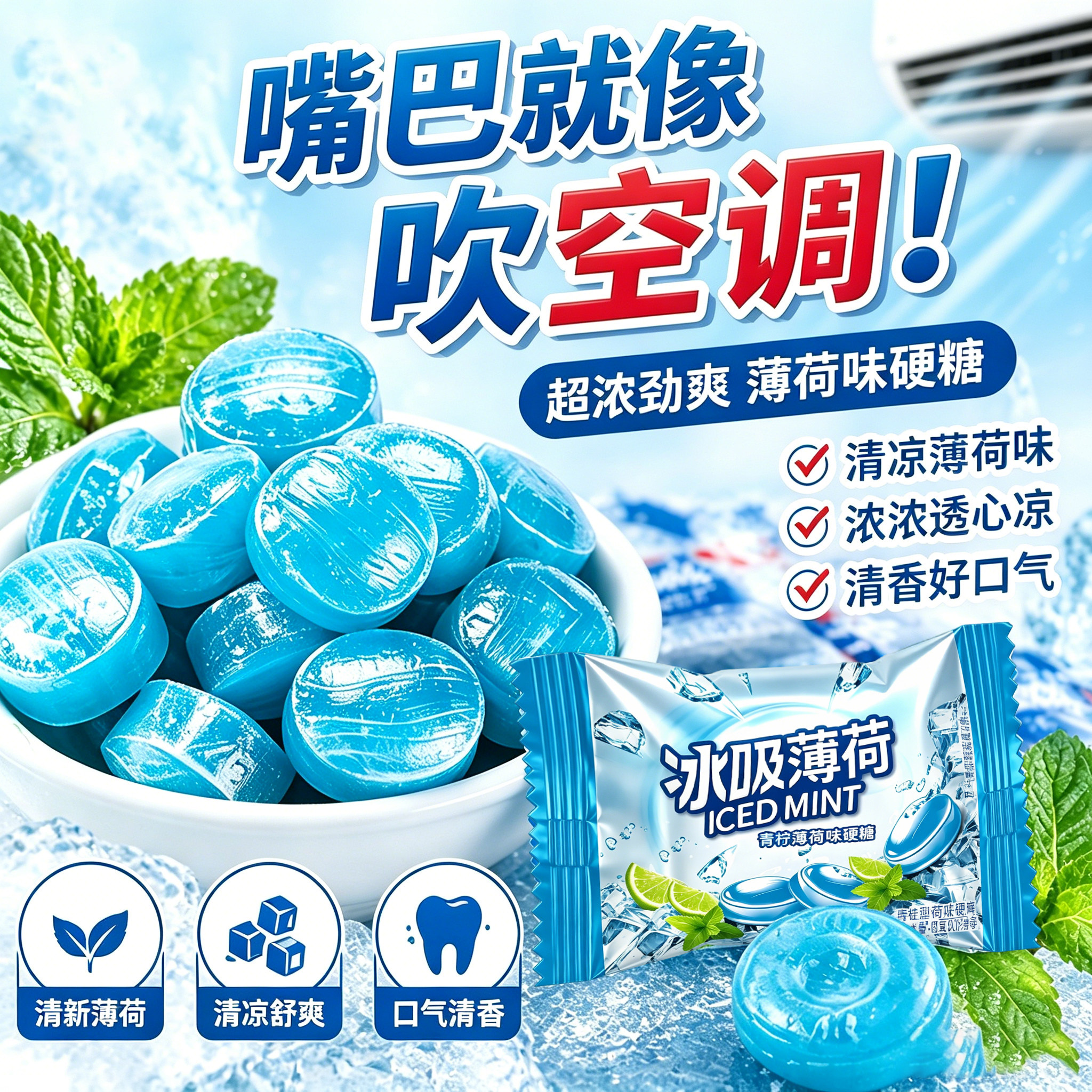 清凉冰吸薄荷糖新口气提润神喉硬糖独立包装接吻酒店招待商用发批
