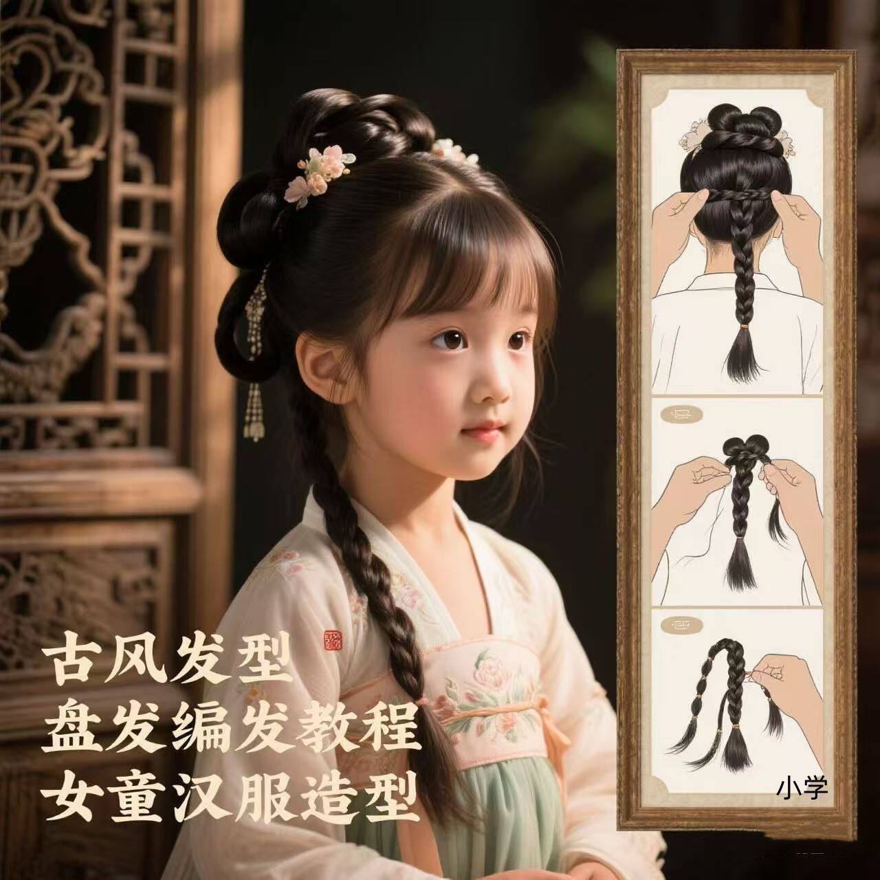 盘发短发编发教程新娘课程古风发型扎头发盘头女童小学汉服造型