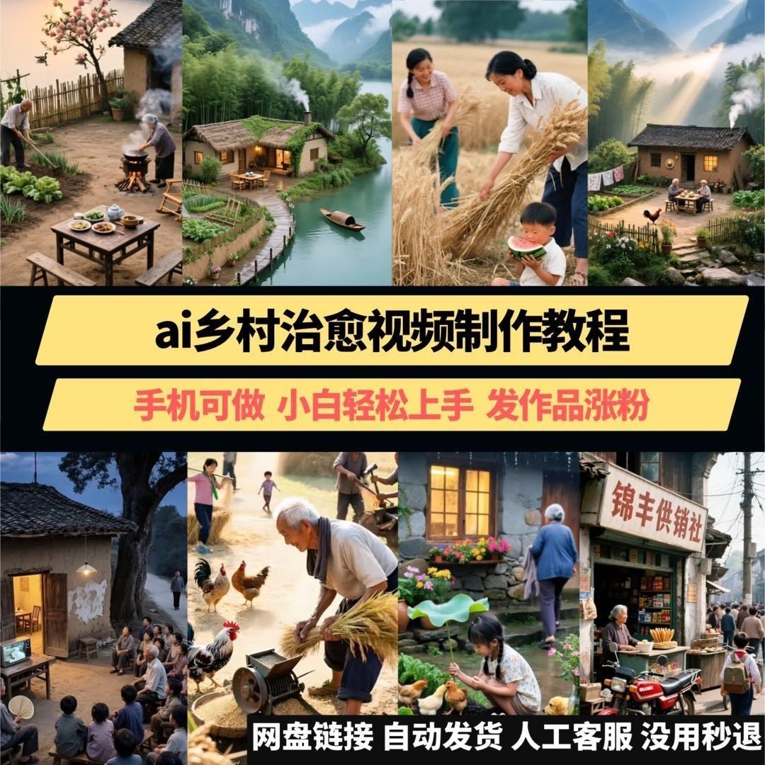 AI制作视频乡村治愈风景田园生活农家小院村庄ai短视频小学教程