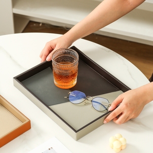 皮革托盘长方形客厅茶几洗漱台浴室杯子茶杯桌面置物盒收纳盒摆件