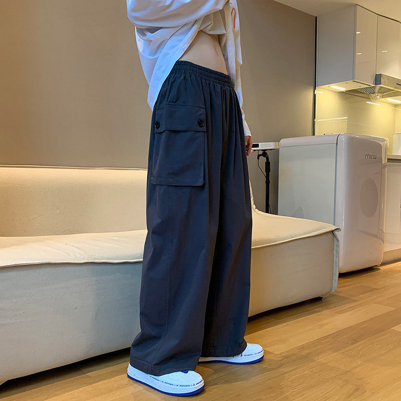 유럽과 미국의 힙합 바지 남성용 가을 대형 포켓 캐주얼 작업복 특대 스트레이트 와이드 레그 바지