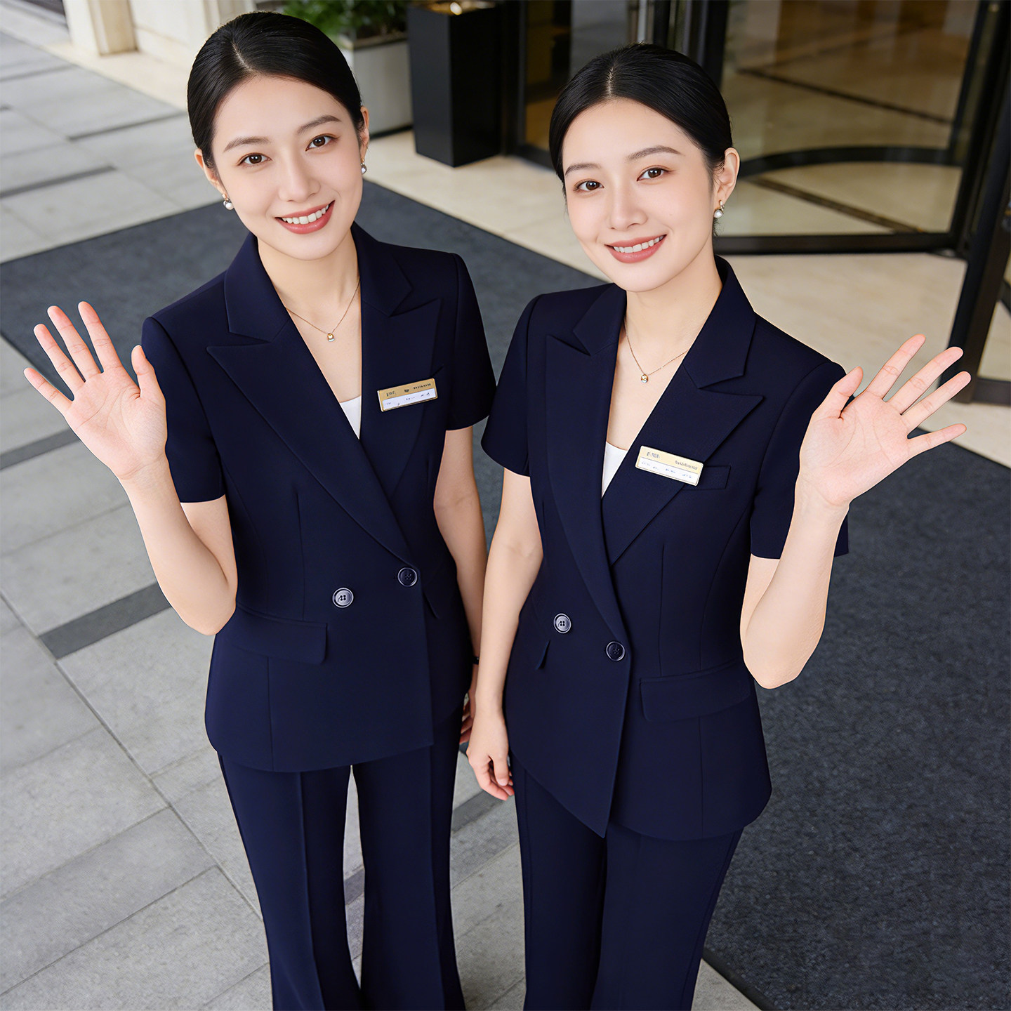 上班服短袖西装套装女夏季薄款酒店前台接待工作服工装通勤西服