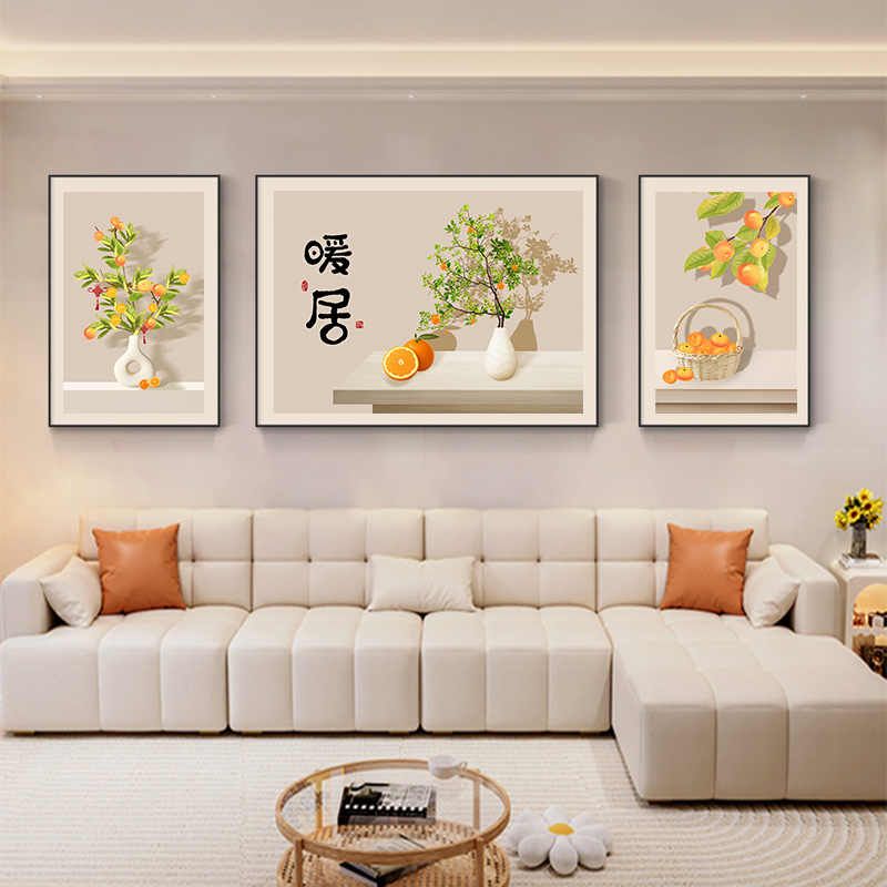 轻奢暖居三联画十字绣2025新款线绣客厅手工刺绣餐厅玄关简约现代