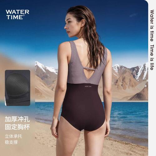 WaterTime游泳衣女士新款连体三角游泳馆绝美显瘦温泉度假游泳装
