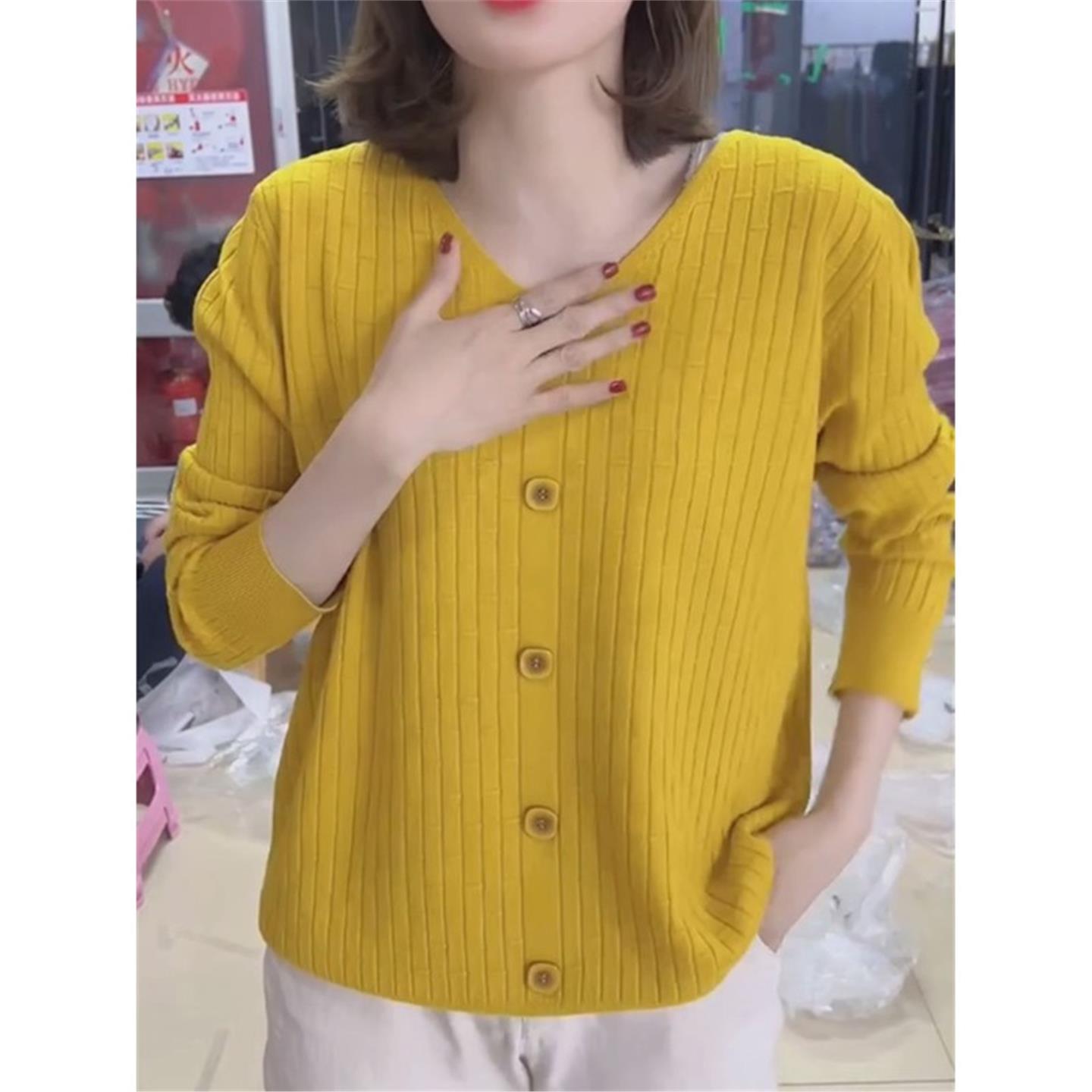 原版品质韩版V领毛衣女2025春秋新款慵懒风宽松内搭洋气打底针织