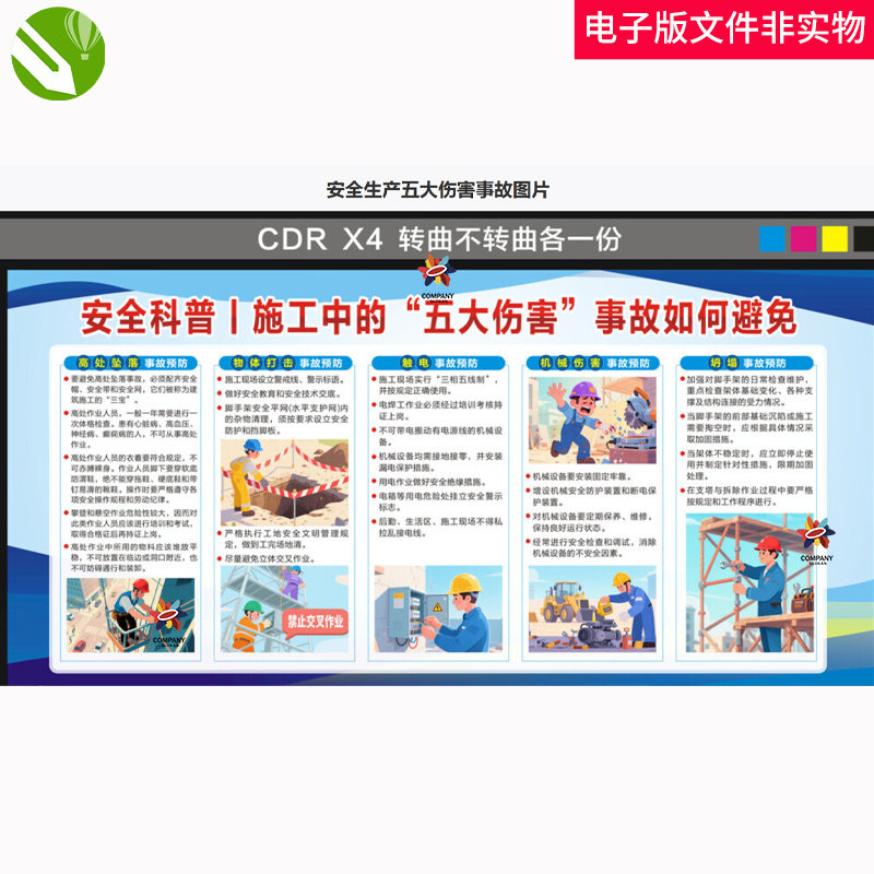 安全生产五大伤害事故建筑工地漫画工地安全知识建筑工地安全素材