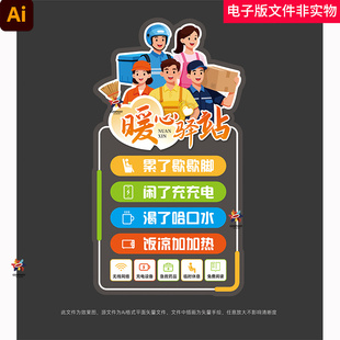 暖心驿站便民服务中心志愿者之家劳动者港湾幸福驿站文化墙素材图