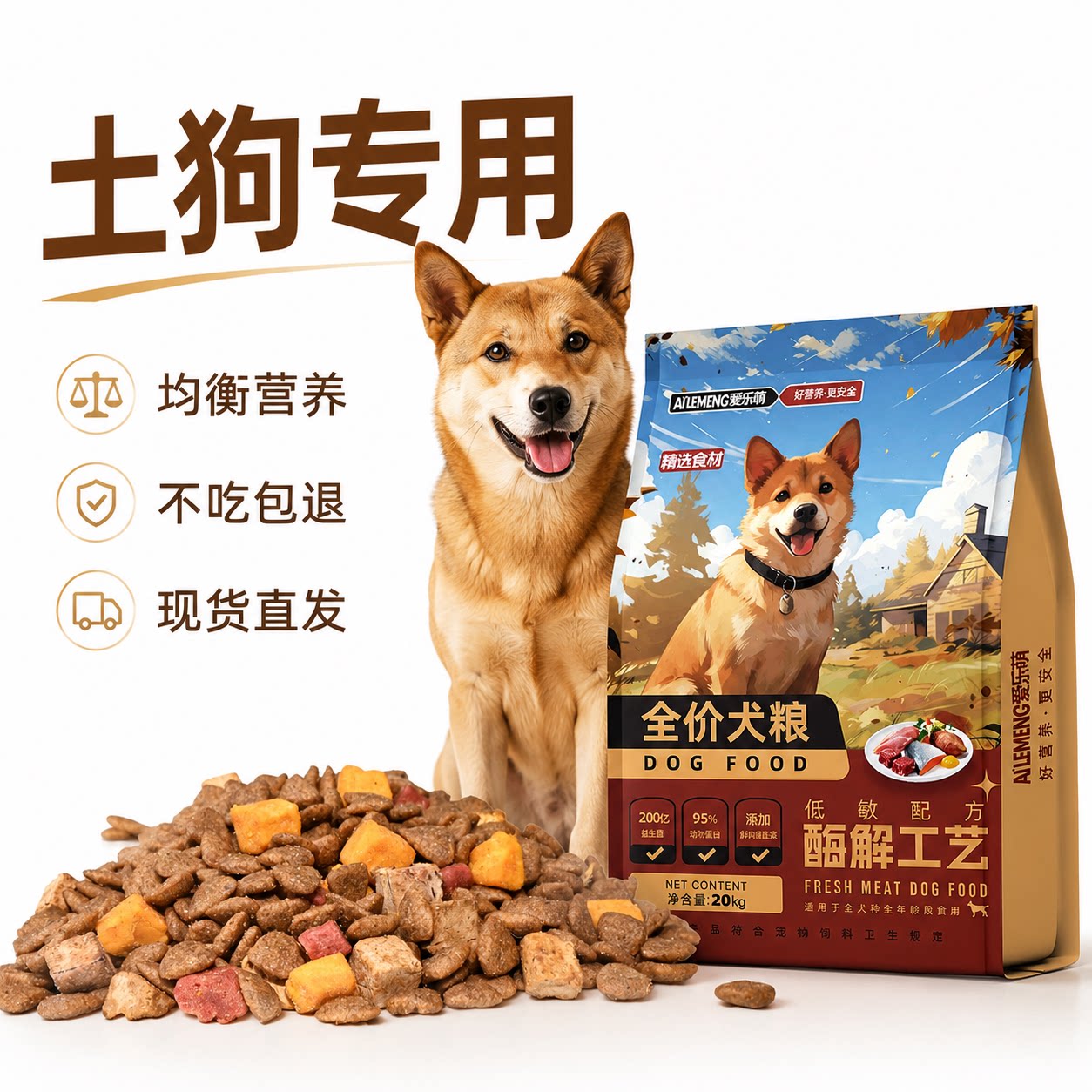 土狗狗粮10斤装20kg幼犬成犬通用型犬全犬家狗小土狗40斤大型犬粮