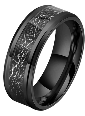 舒妃娅男士钛钢宽版雾凇纹戒指