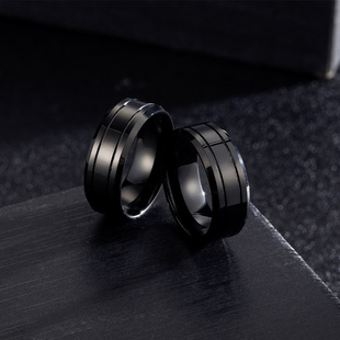 黑色钨金戒指男高级感轻奢痞帅复古素圈单身戒男士食指环装饰品