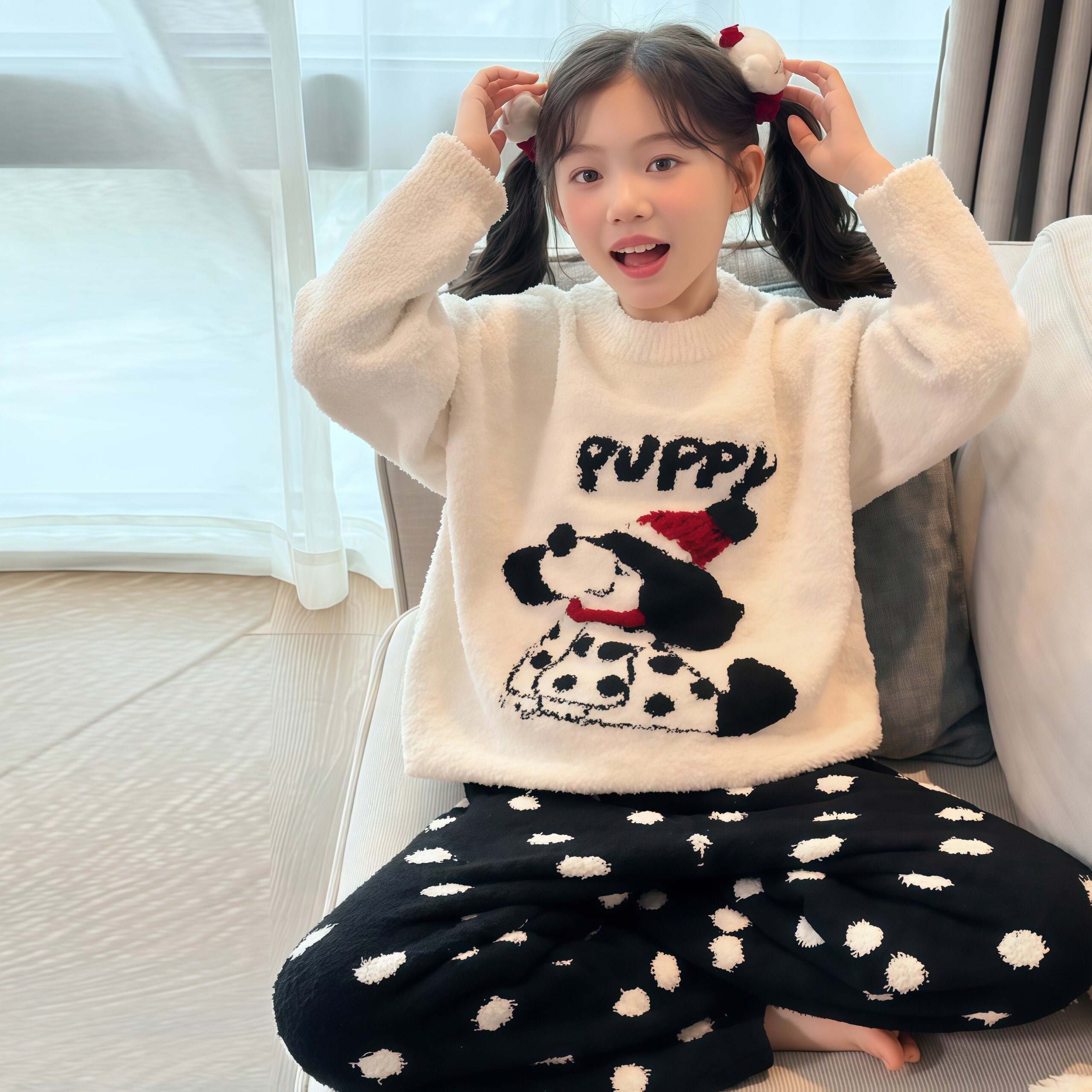 女童睡衣套装秋冬2026新款中大童卡通家居服加绒加厚可爱两件套