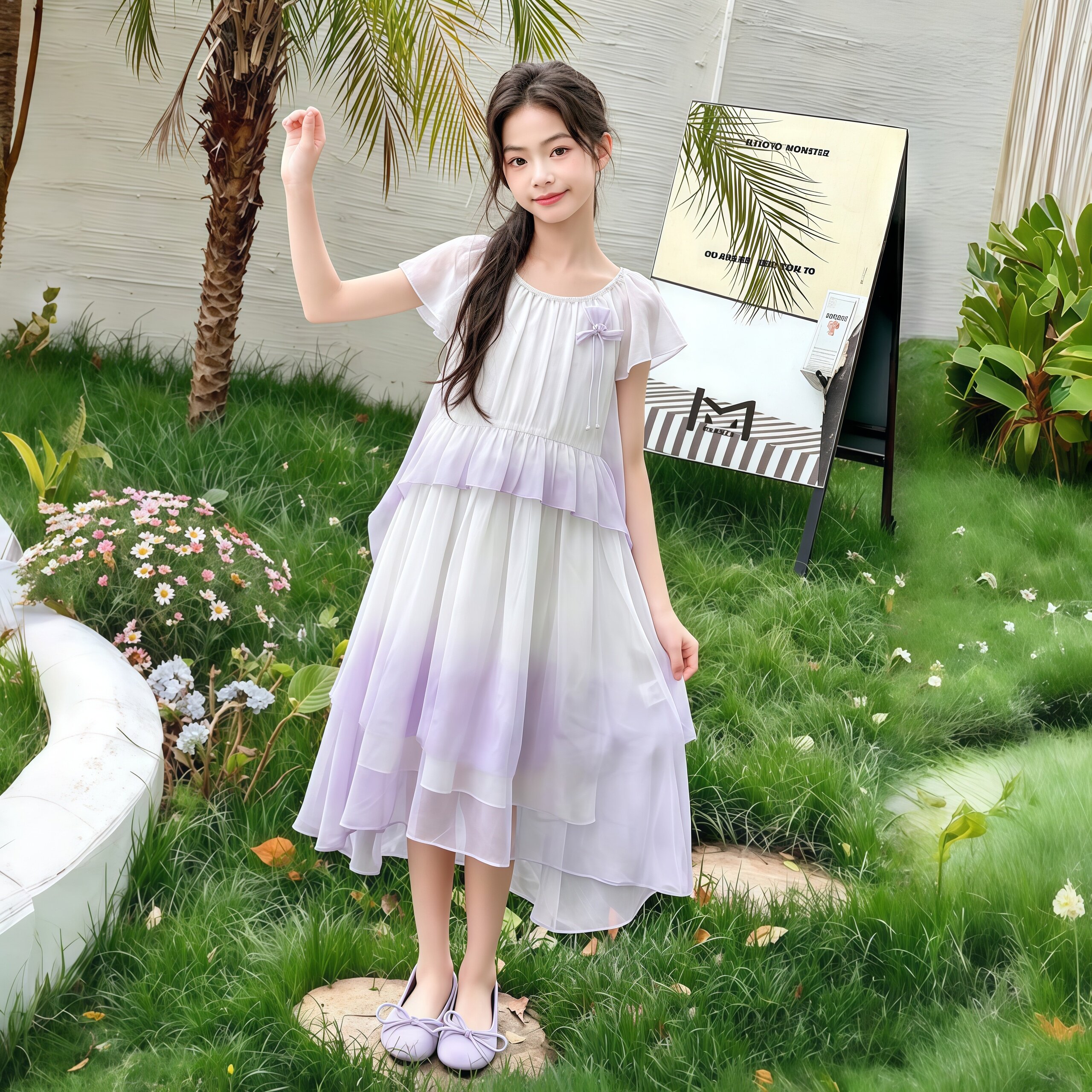 女童渐变连衣裙2026新款夏季雪纺纱裙仙女风公主裙中大童洋气裙子